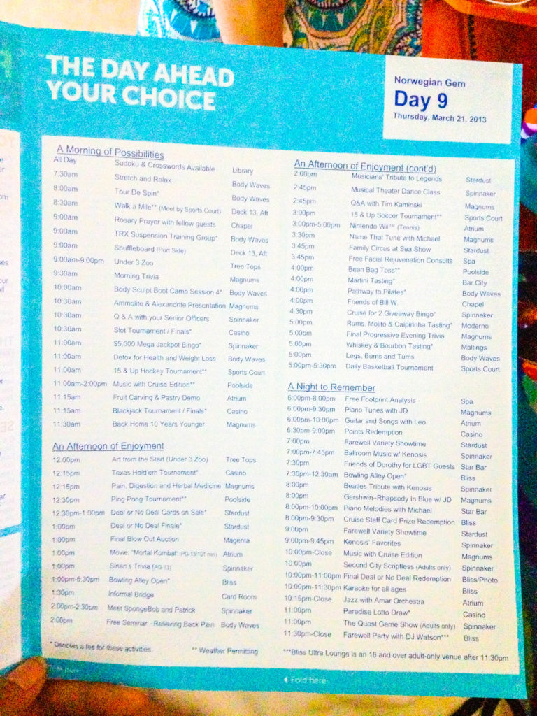 Cruise Ship Fun - Actual Itinerary